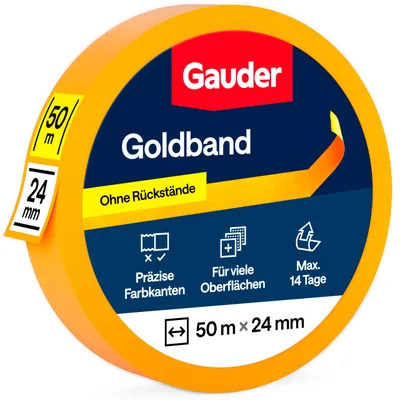 Produktbild von GAUDER Goldband Malerkrepp, Malerband Abdeckband (4 Rollen, 48 mm x 50 m) – Größe 48 mm x 4 Rollen