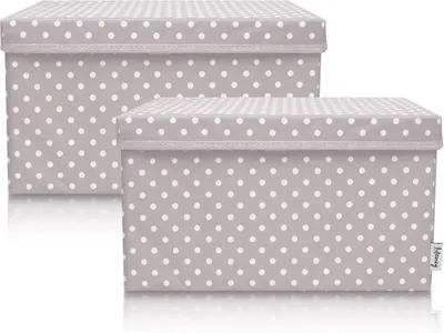 Immagine prodotto di Contenitore portaoggetti, dimensioni 37 x 25 x 21 cm, confezione da 2 pezzi, colore grigio chiaro con pois, ideale per la cameretta dei bambini