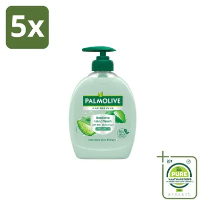 Obrázok produktu pre 5 kusov mydla na ruky Palmolive Hygiene Plus Sensitive s aloe vera - 300 ml - veľké balenie