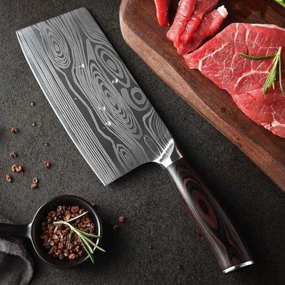 Produktbild von 7-Zoll-Kochmesser – Hochwertiges Küchenmesser aus Edelstahl mit Griff aus Pakkawood – Perfekt für Zuhause und Restaurant – Inklusive r Geschenkverpackung