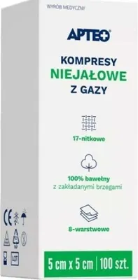 Obrázok produktu pre ApteoCare nesterilné gázové tampóny 5x5cm 100 ks