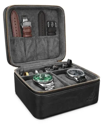 Image de Étui de voyage pour 2 montres avec compartiment pour accessoires, couleur noire