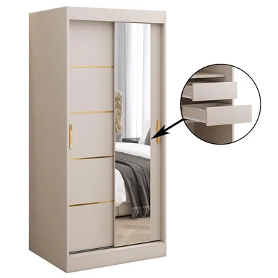 Zdjęcie produktu dla Szafa przesuwna 90x200 Hermes, Kaszmir, Lustro, Szuflady
