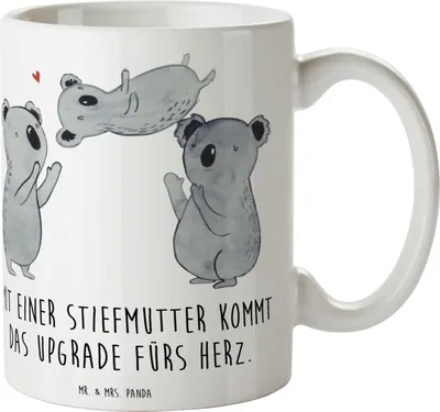 Produktbild von Mr. & Mrs. Panda Teetasse Herz Stiefmutter - Weiß - Geschenk, Geburtstage, Kaffeetasse, Keramiktasse, Familienbindung, Geschenke, Upgrade, Liebe, Stiefkind, Pott, Tasse