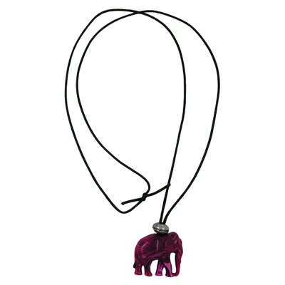 Produktbild von Kette 35x32x18mm Elefant Kunststoff fuchsia-weiß marmoriert Kordel schwarz 100cm flieder - violett 35x32mm