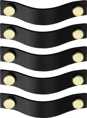 Produktbild von Natural Goods Berlin Möbelgriff RIEMEN, Möbelknopf, Schrankgriff, Knauf für Schublade und Tür, Schwarz, Gold (gebürstet), 5 Stück