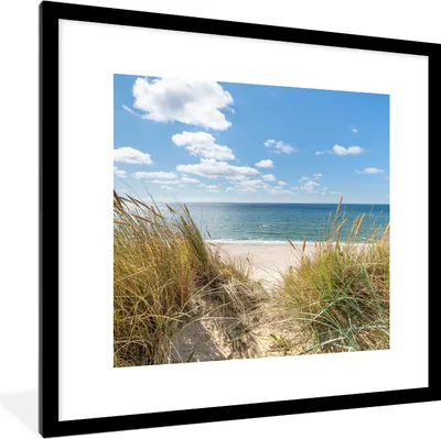 Produktbild von MuchoWow® Gerahmtes Poster Düne - Gras - Meer - Strand 40x40 cm - Poster mit Schwarzem Bilderrahmen Wandposter Rahmen Foto Bilder - Poster - Plakat im Rahmen
