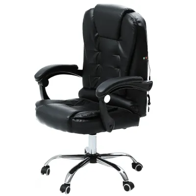 Produktbild von Crenex Bürostuhl Chefsessel Gaming Stuhl, Schwarz, Kunstleder, mit Rückenmassage (USB, 3 Modi), höhenverstellbar, neigbare Rückenlehne (130°), 360° drehbar, Lendenwirbelstütze, Kopfstütze, gepolsterte Armlehnen, 120 kg Tragkraft, 103-114 cm Höhe, 51x51 cm Sitzfläche