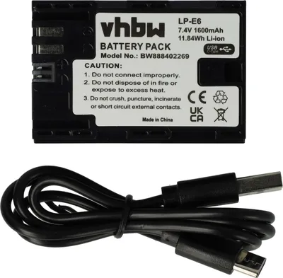 Produktbild von vhbw Akku kompatibel mit Tether Tools Air Direct Kamera (1600 mAh, 7,4 V, Li-Ion), USB-C Buchse