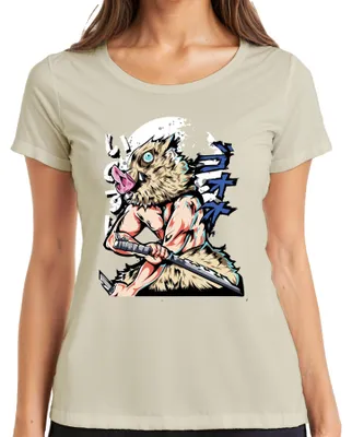 Obrázek produktu pro Samurajský meč s maskou kance Anime Warrior Muscular Manga Cosplay Dámské tričko, přírodní, S
