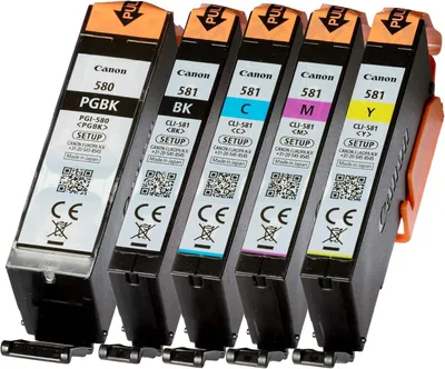 Image de Cartouches d'encre Canon PGI-580 CLI-581, originales, pour les imprimantes Pixma TR 7500, TR 8500, TS 6250, TS 9550, TS 9100, sans emballage individuel, comprenant : noir photo, cyan, magenta, jaune, noir texte, format standard