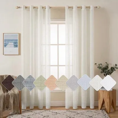 Produktbild von Unyqoos® Voile-Vorhang Set (2 Stück) mit Ösen – transparenter Leinenlook, 100% Polyester, 140 x 225 cm (B x H), lichtdurchlässig, ivorweiß