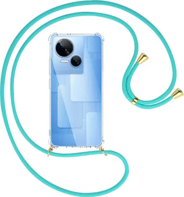 Produktbild von Handykette Backcover-Schutzhülle mit Band (Metall goldfarben) für Tecno Spark 10 5G (KI8, 6.6'') - türkis
