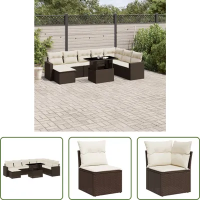 Produktbild von The Living Store 9-tlg. Garten-Sofagarnitur mit Kissen Braun Poly Rattan