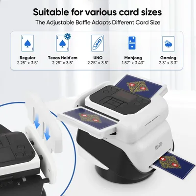 Image de Mélangeur de cartes automatique 2 en 1 et distributeur de cartes - Rotation à 360° - Rechargeable - Pour 2 à 8 joueurs - Adapté pour UNO et poker - Blanc