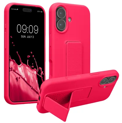 Produktbild von kwmobile Handyhülle für Apple iPhone 17 Hülle - TPU Silikon Case mit Fingerhalter und Stand - Schutzhülle Cover in Neon Pink