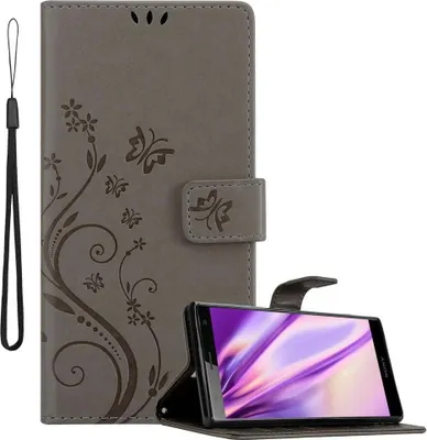 Image de Cadorabo Housse pour Sony Xperia XZ2 Housse de protection en gris Housse pour portable Etui Case Fleurs Flower