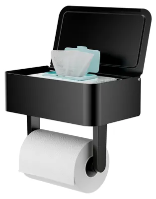Produktbild von Toilettenpapierhalter mit Ablage – Spülbarer Feuchttücherspender und Aufbewahrung für jedes Badezimmer – (Mattschwarz, Normale Rolle)