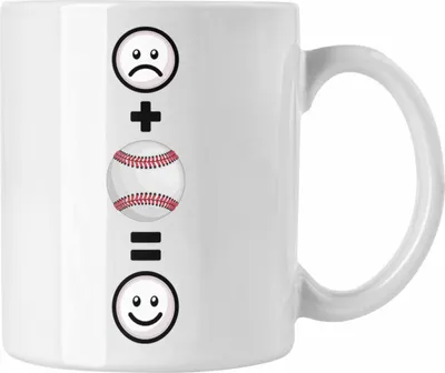 Produktbild von Trendation - Baseball Tasse Geschenk für Baseball-Spieler Lustige Geschenkidee :( + Baseball = :) Geburtstag (Weiß)