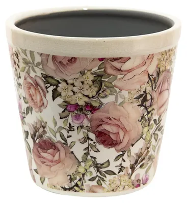 Productafbeelding van Clayre & Eef bloempot, diameter 17 cm, hoogte 16 cm, wit, roze, keramiek, voor bloemen
