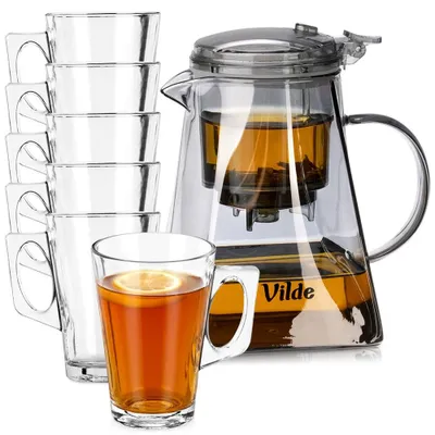 Produktbild von Vilde | Teekanne 880 ml - Glaskanne mit Sieb - 6 Gläser 255 ml - Spülmaschinenfest
