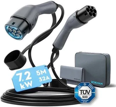 Obrázek produktu pro Nabíjecí kabel pro elektromobil, 7 kW, délka 5 metrů, konektor typu 2, nabíjecí kabel pro elektromobily, příslušenství pro elektromobily