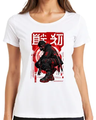 Produktbild von Cyberpunk Techwear Japanisch Anime Manga Japan Y2K Streetwear Damen T-Shirt, Weiß, L