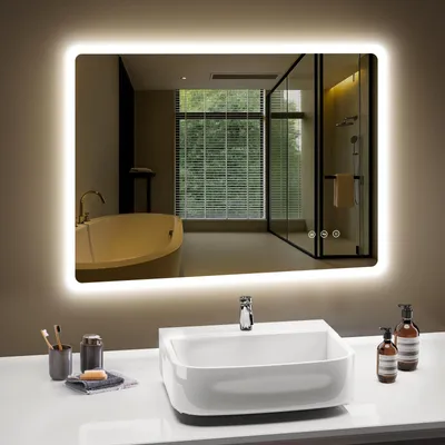 Produktbild von PESENXAN 80x60 cm LED Badspiegel mit Beleuchtung šC Dimmbare, Antibeschlag, 3 Lichtfarben, IP44, Speicherfunktion, Horizontale/Vertikale Montage
