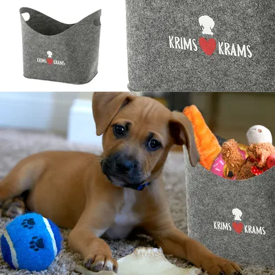 Produktbild von Aufbewahrungskorb "Hundekopf" Hundespielzeug Aufdruck 34x32x22cm hellgrau Hund Ordnungskorb Filzbox