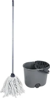 A mop and bucket set on a white background.