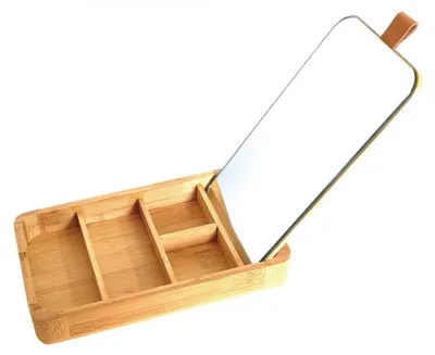 Productafbeelding van Kinghoff Bamboe organizer voor kleine spulletjes met spiegel KH1695