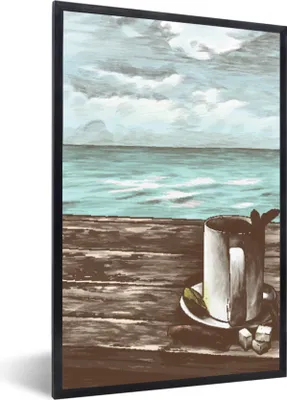 Produktbild von MuchoWow® MuchoWow® Gerahmtes Poster Becher - Tee - Meer 40x60 cm - Poster mit zchwarzem Bilderrahmen - Papierdruck - Wandbilder