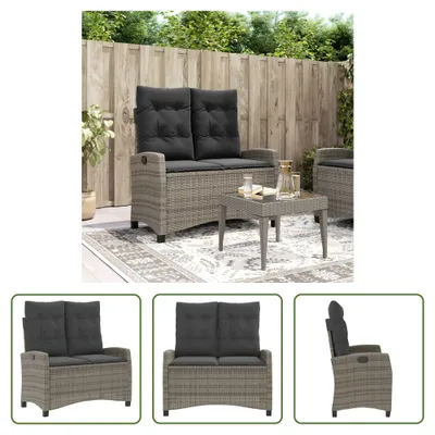 Obrázok produktu pre The Living Store Záhradná lavica nastaviteľná s vankúšmi Grey Poly Rattan