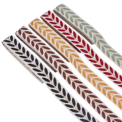 Produktbild von Jacquardband - 5 Farben besticktes Webband mit Blattmuster - Stoffbesatz zum Nähen - 10 Yards Länge, 2,5 cm Breite