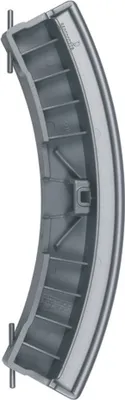 A curved gray washing machine door handle.