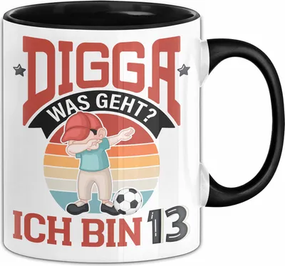 Produktbild von 13. Geburtstag Geschenk Tasse Becher Jungs Sohn Geburtstagsgeschenk Digga Was geht Ich Bin 13 Teenager (Schwarz)