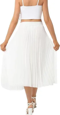Eleganter Plissee-Rock für Damen - Midi Sommer Casual Abendrock mit elastischem Bund in Weiß für Partys und den täglichen