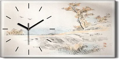 Produktbild von Wandbild Leinwand Bilder mit Uhr 60x30 Malerei Asiatische See Bäume Vogel Weg - schwarze Hände