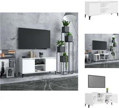Image de vidaXL Armoire TV avec pieds métalliques blanc 103,5x35x50 cm - Meuble TV