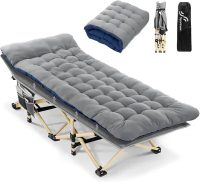 Immagine prodotto di Letto da campeggio pieghevole per adulti, dimensioni 188 x 71 cm, con una capacità di carico fino a 204 kg, dotato di materasso e cuscino pieghevoli