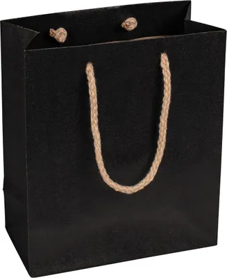 Produktbild von Papiertragetaschen, Schwarz, 16 x 19 x 8 cm, Baumwollkordel - 12er Pack