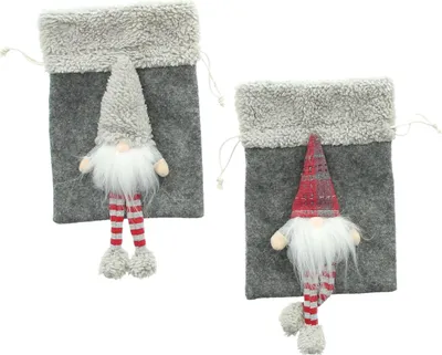 Obrázek produktu pro 2x dárková taška "Wichtel" z plyšové látky a plsti, šedá, 14x18 cm