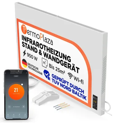 Produktbild von TermoPlaza WLAN Infrarotheizung mit Thermostat 950 W bis 25 m² | Intelligente Infrarot Wandheizung & Standgerät | Infrarot Elektroheizung