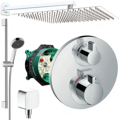 Produktbild von Hansgrohe und Jowi Unterputz Duschsystem Ecostat S Thermostat, Unterputz Duscharmatur mit 360mm Kopfbrause, 650mm Brausestange