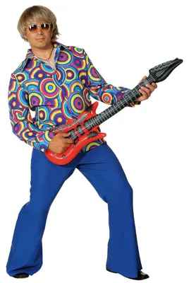 Produktbild von Blaues Hippie Discohemd mit psychedelischen bunten Kreisen, 100% Polyester