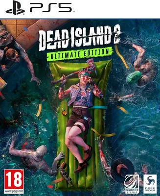 The cover art for Dead Island 2: Ultimate Edition on PS5, featuring a person on an inflatable raft surrounded by zombies in a pool.