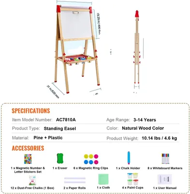 Zdjęcie produktu dla Magnetyczna tablica do rysowania, regulowana wysokość, dwustronna konstrukcja, 1 szt