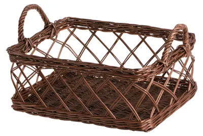 Produktbild von Handgeflochtenes Weiden-Tablett Dunkelbraun 44x34x12/16 cm mit hohen Seiten und Griffen