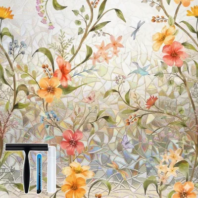 Fensterfolie Regenbogen Sichtschutz 44,5x199,9 cm Tulpenranken
