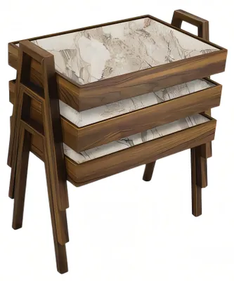 Produktbild von Elegantes Beigefarbenes Couchtisch-Set aus Holz im modernen Stil